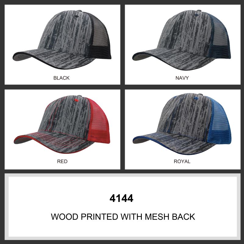 Headwear 6PNL Woodprint Poly/Twill Mesh Back Cap