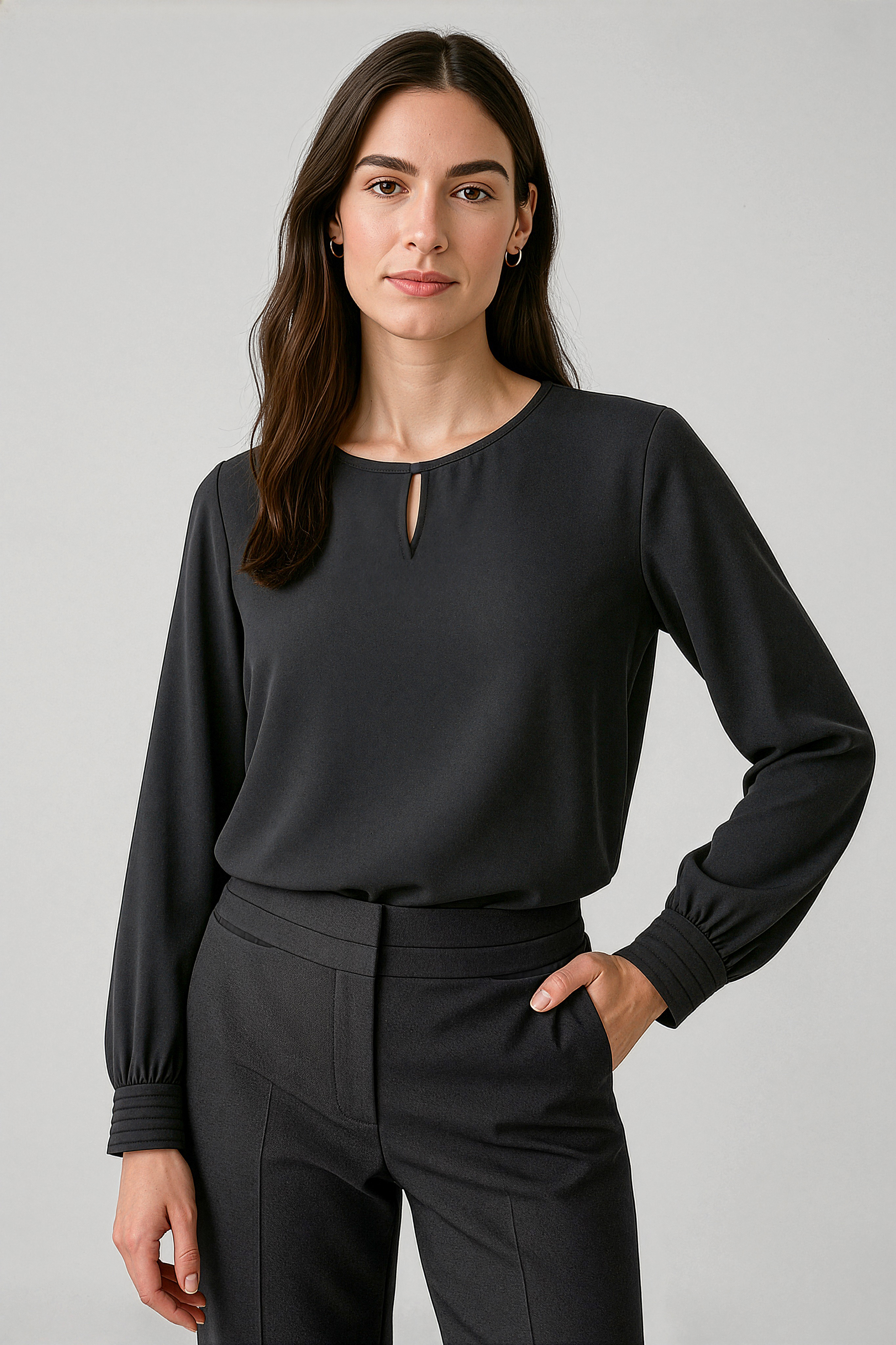 Evely Womens Long Sleeve Key Hole Blouse