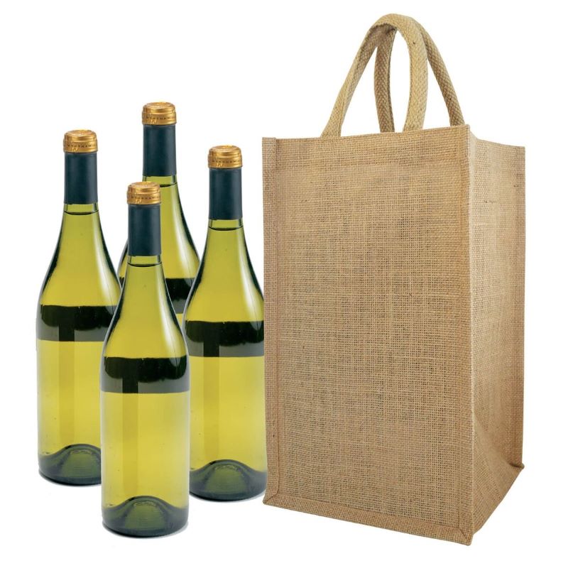 Four Bottle Jute Tote Bag