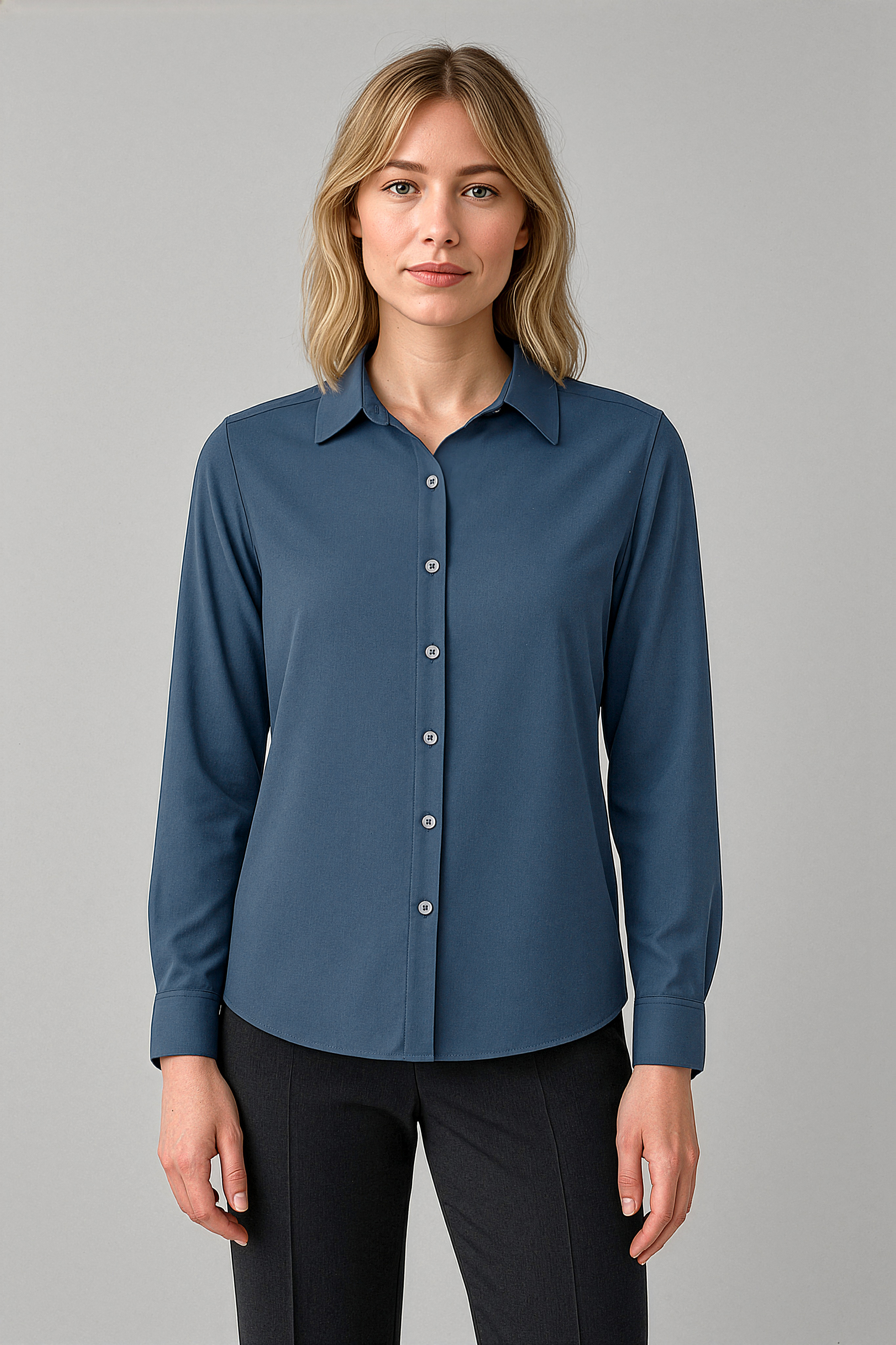 Evelyn Womens Long Sleeve Button Down Blouse