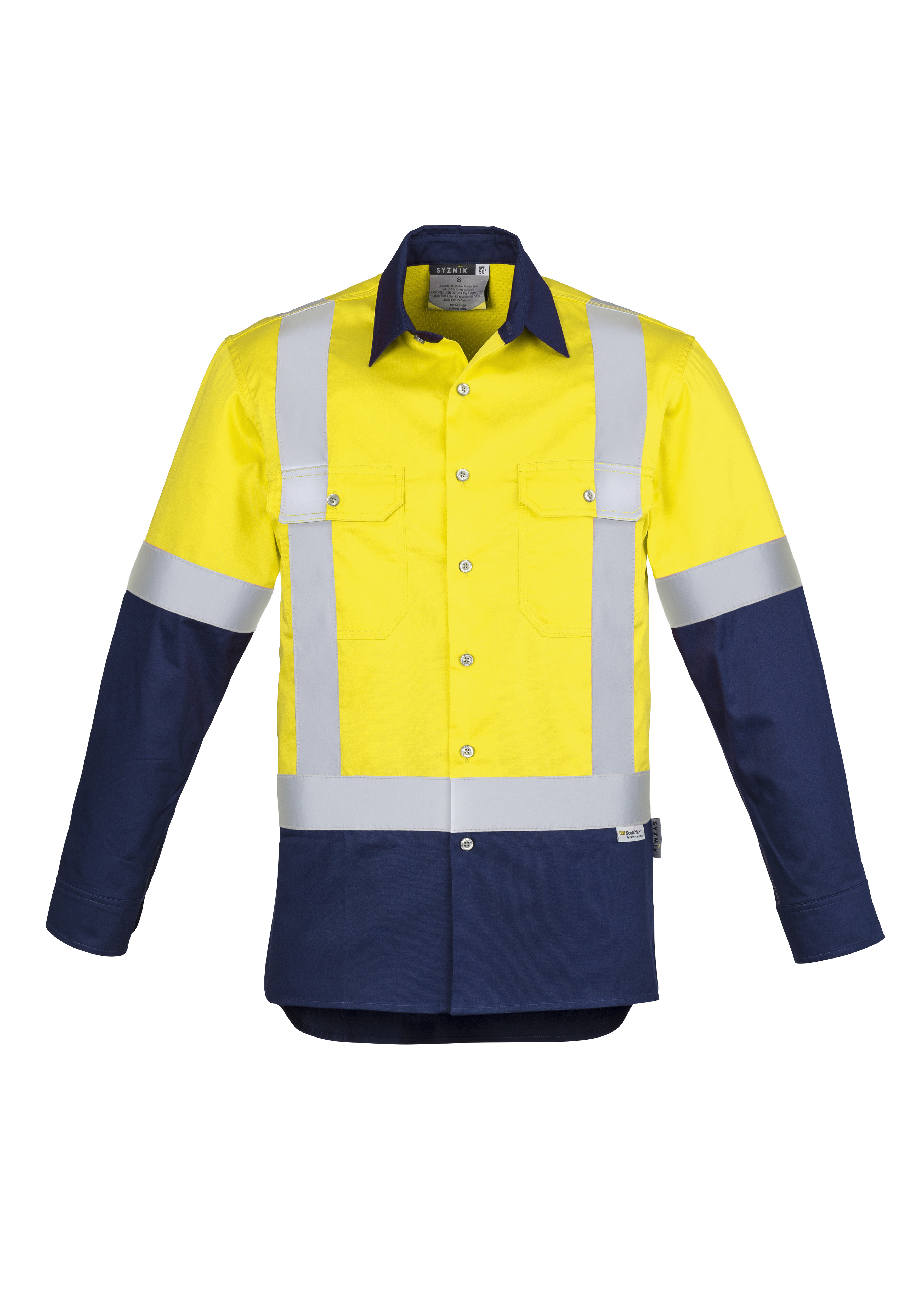 Syzmik Mens Hi Vis Spliced Industrial Shirts - Shoulder Taped