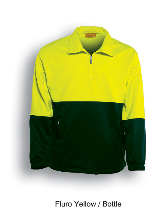 Hi Vis 1/2 Zip Safety Fleece Jumper - Includes Embroidery - left Chest - Jims Mowing - Print - Centre Back - Jims Mowing