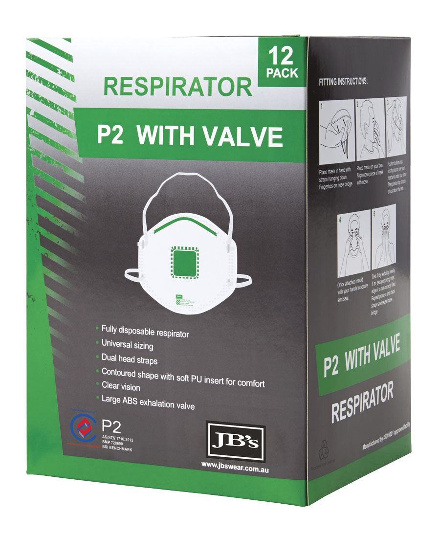 JBs P2 Respirator with Valve (12PC)