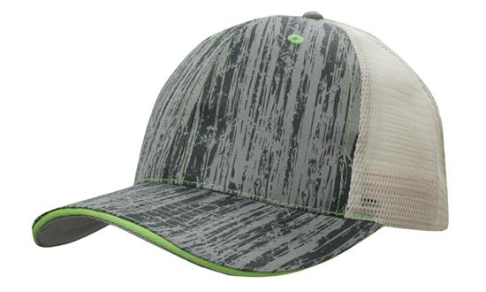 Headwear 6PNL Woodprint Poly/Twill Mesh Back Cap