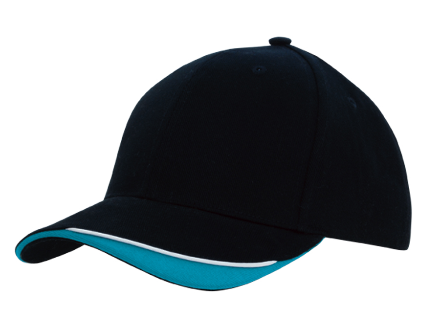 Headwear 6PNL Brushed Heavy Cotton Cap w/- Contrast Peak Indent & Sandwich Trim