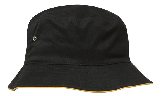 Headwear Brushed Sports Twill Bucket Hat w/- Open Sandwich Trim