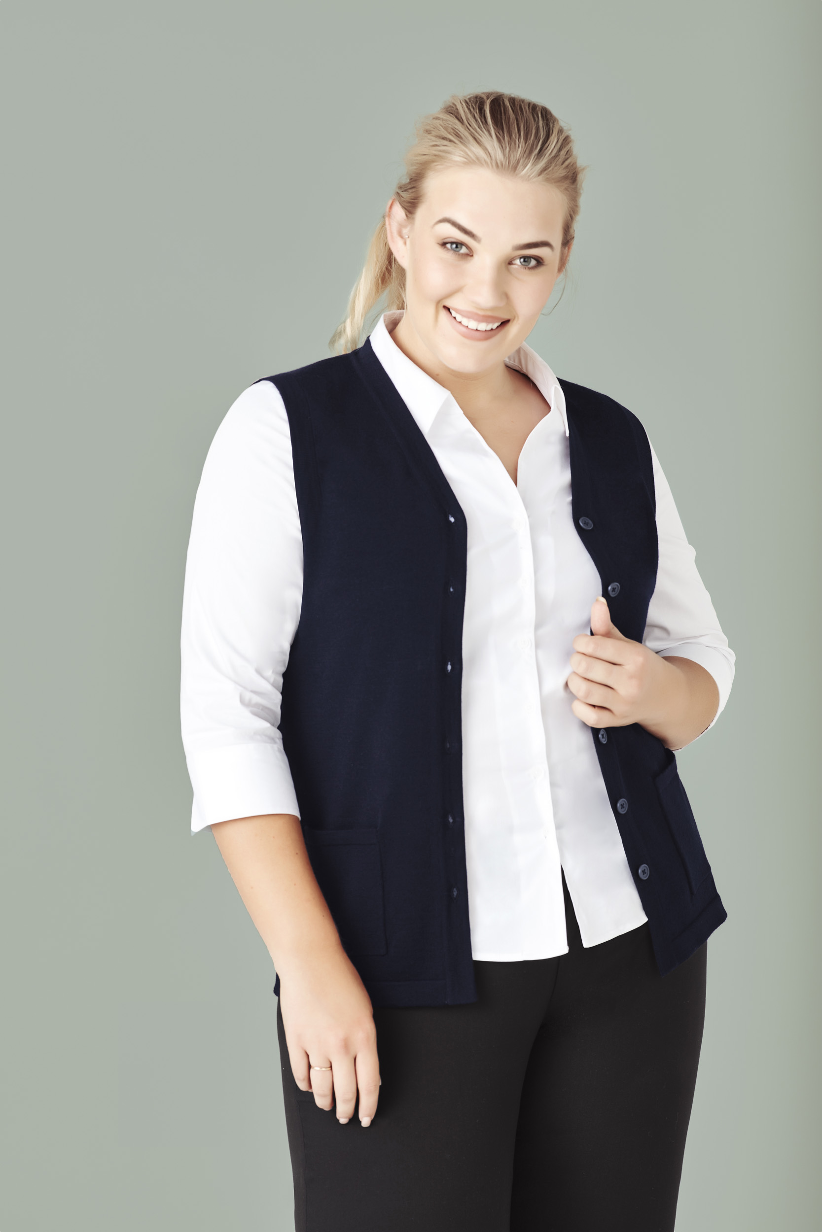Biz Care Womens Button Front Knit Vest