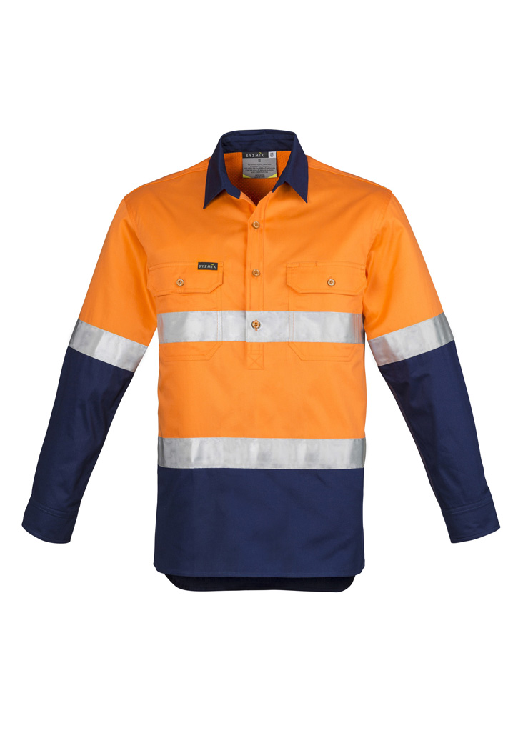 Syzmik Mens Hi Vis Closed Front L/S Shirts - Hoop Taped