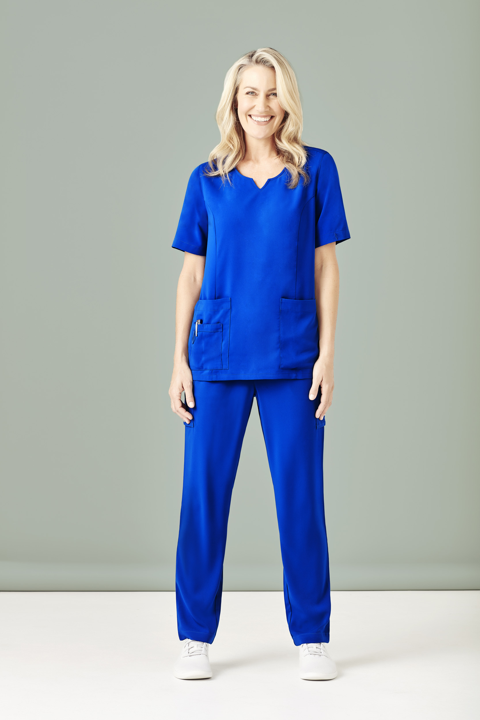 Biz Care Womens Avery Tailored Fit Round Neck Scrub Top