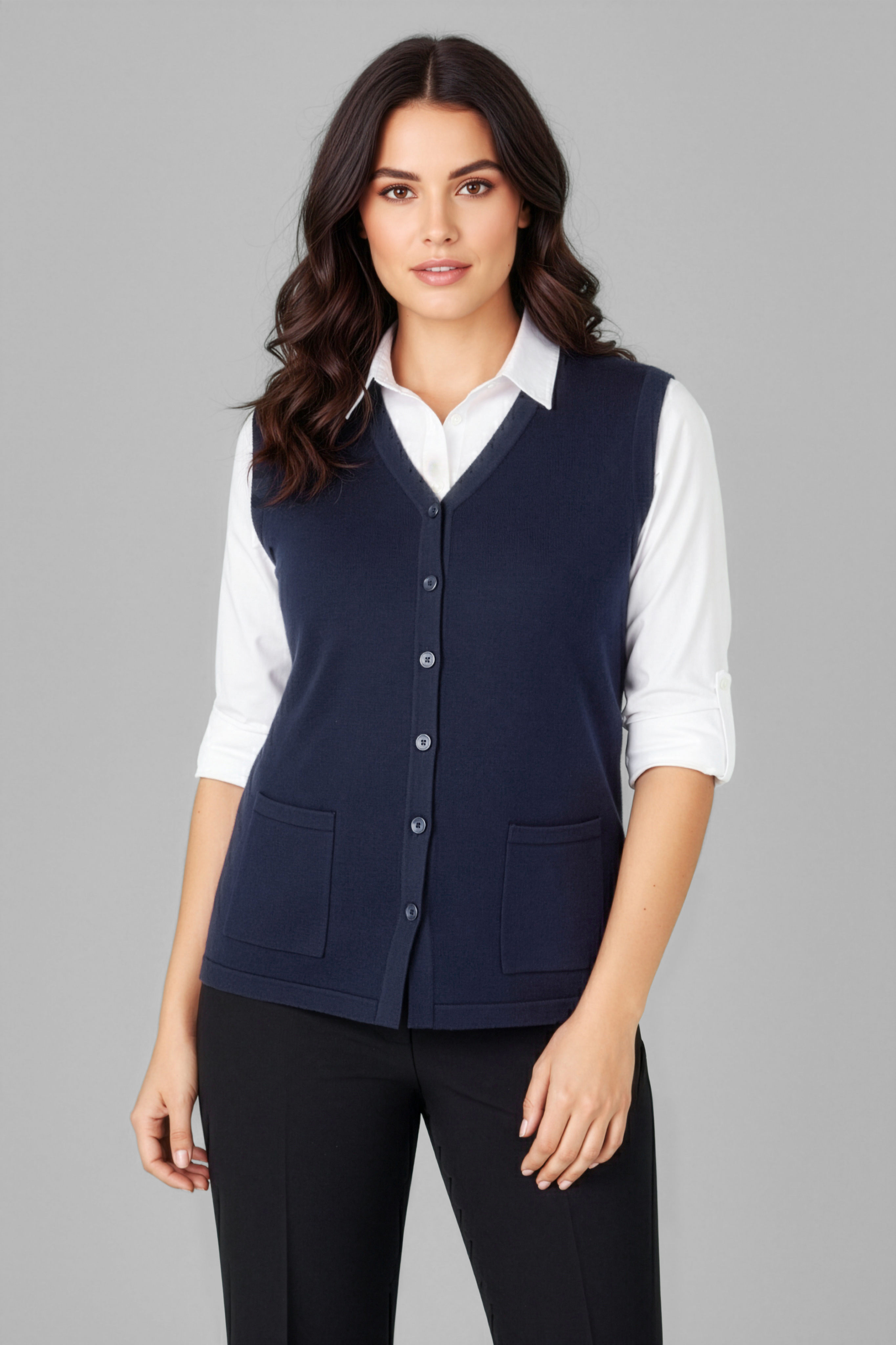 Biz Care Womens Button Front Knit Vest