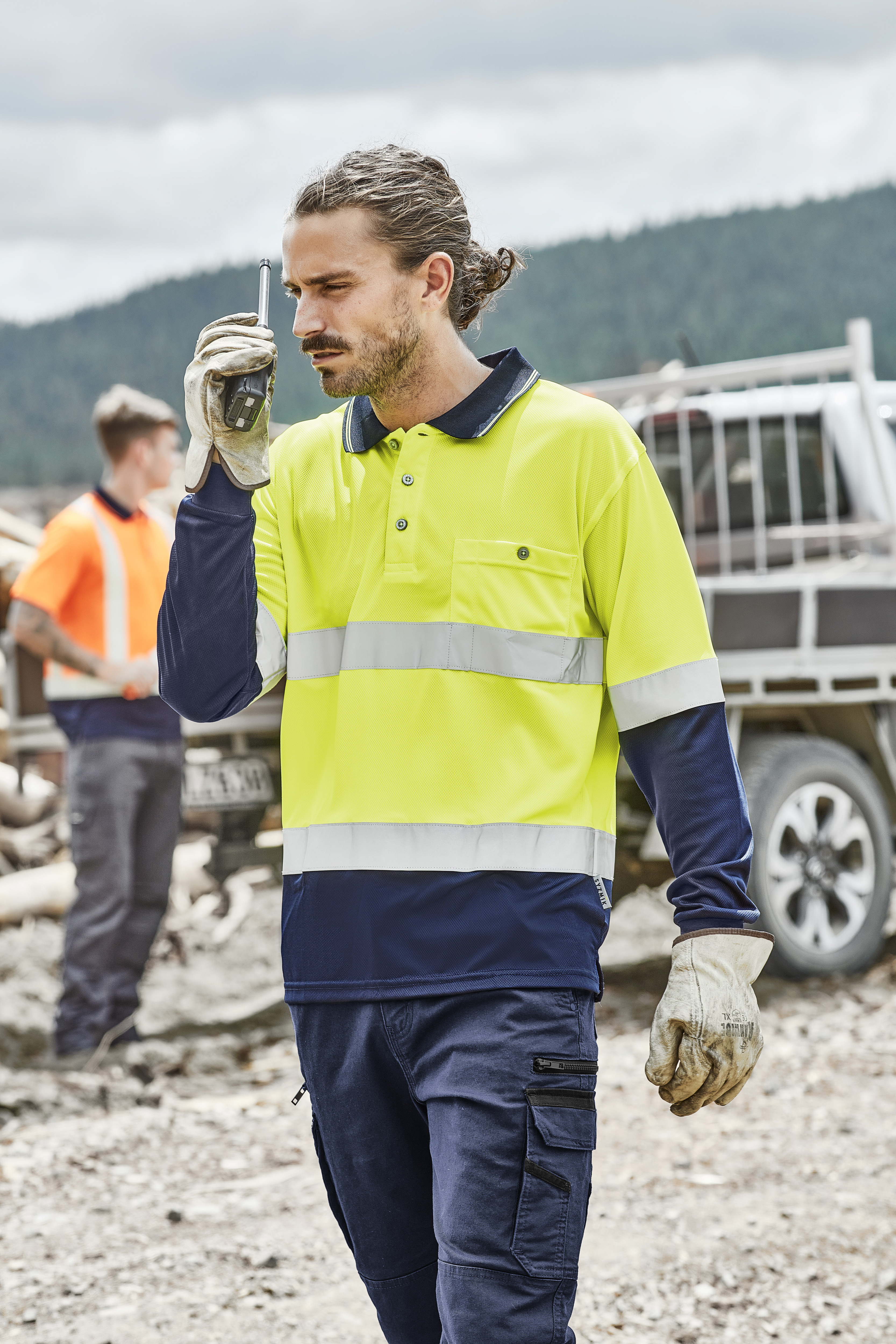 Syzmik Mens Hi Vis Spliced Polo - Long Sleeve Hoop Taped