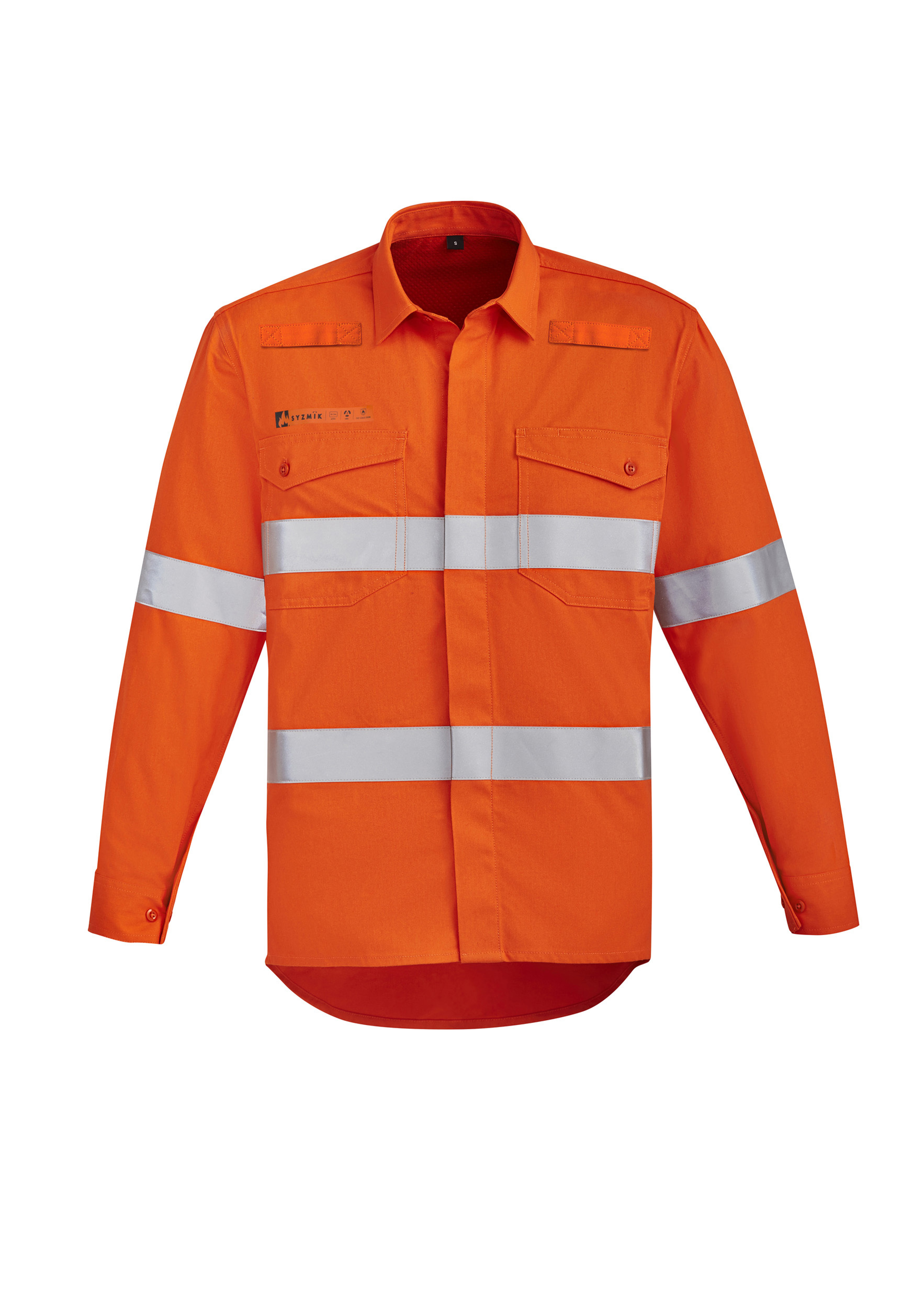 Syzmik Mens Orange Flame HRC 2 Hoop Taped Open Front Spliced Shirts