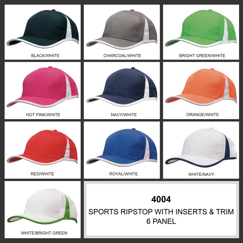 Headwear 6PNL Sports Rip-Stopr Cap w/- Trim & Inserts