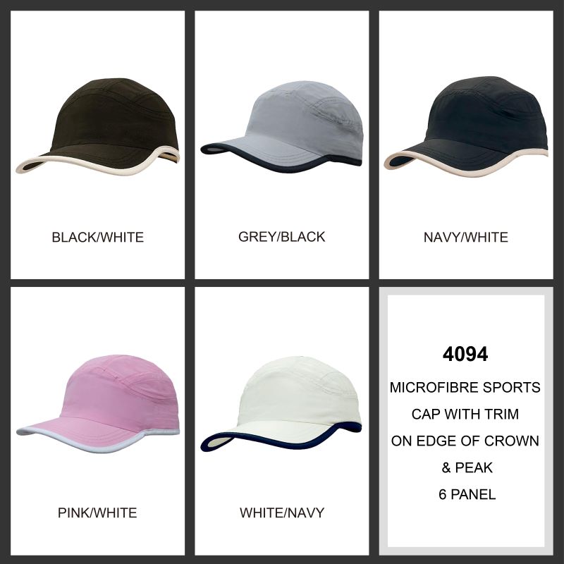Headwear 6PNL Microfibre Sports Cap w/- Peak & Crown Trim