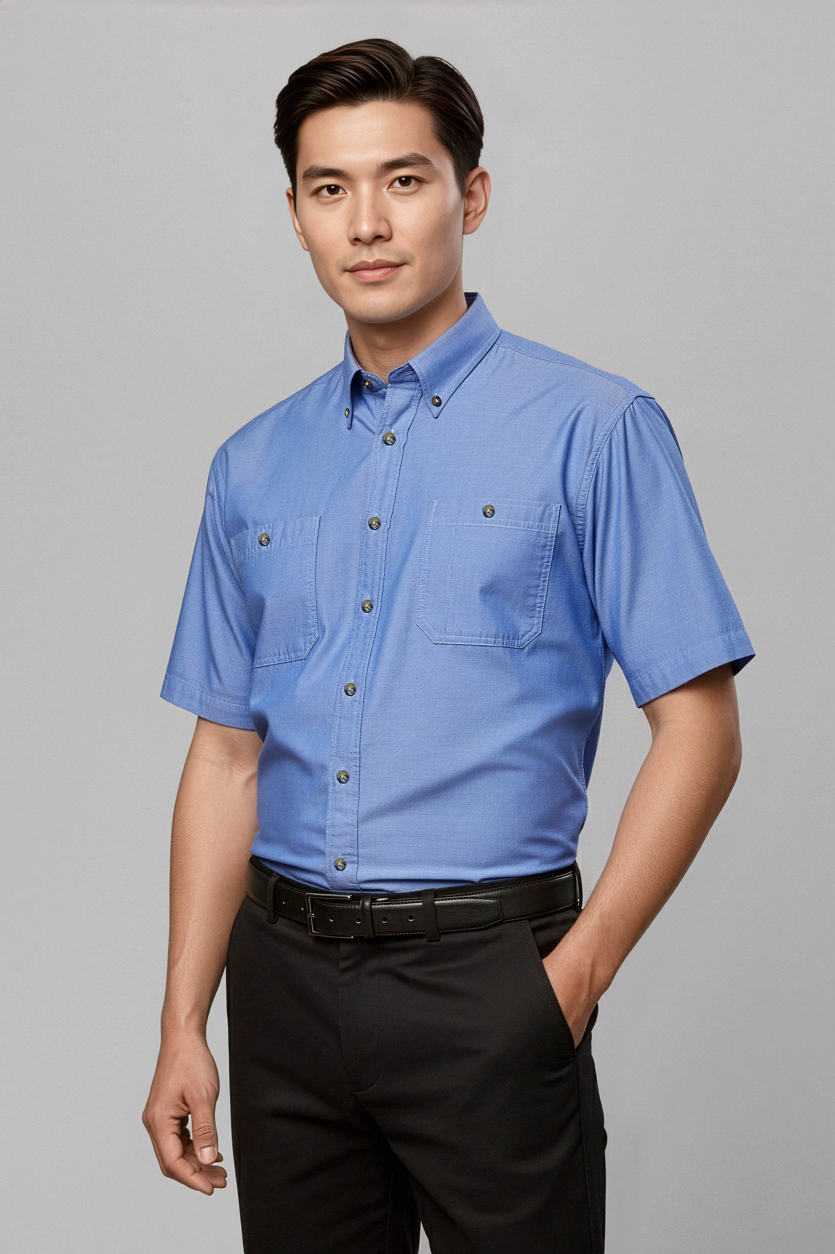 Biz Collection Mens Wrinkle Free Chambray Short Sleeve Shirts