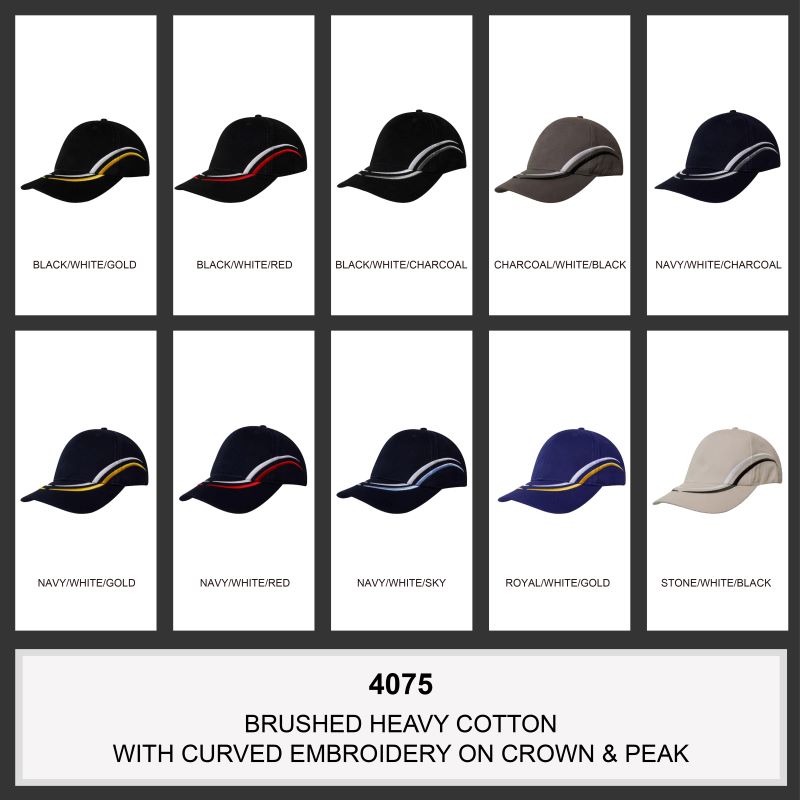 Headwear 6PNL Brushed Heavy Cotton Cap w/- Embroidered Peak & Crown Lines