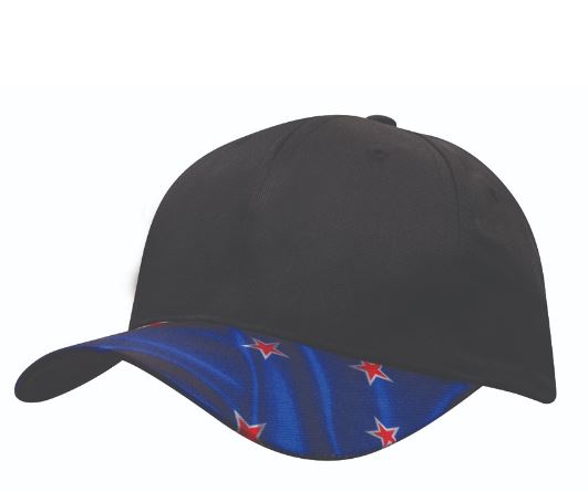 Headwear 6PNL Breathable Poly/Twill Cap w/- NZ Flag Peak Design
