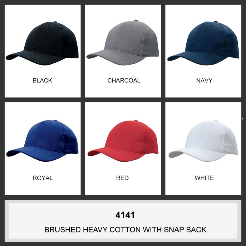 Headwear 6PNL Brushed Heavy Cotton Cap w/- Plastic Snap Strap