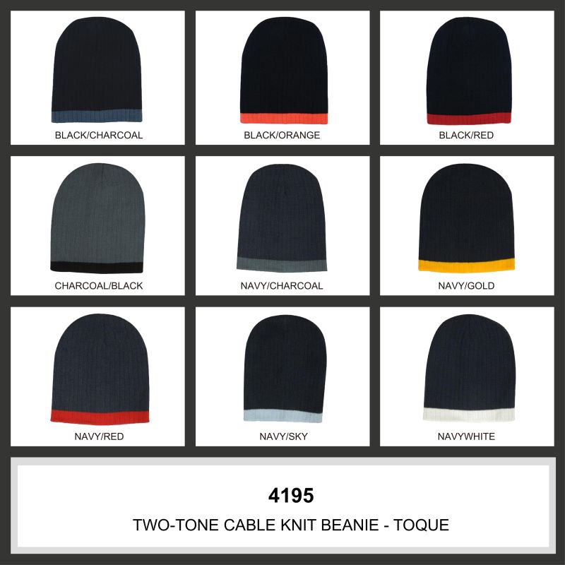 Headwear Two-Tone Cable Knit Skull Roll Down Beanies