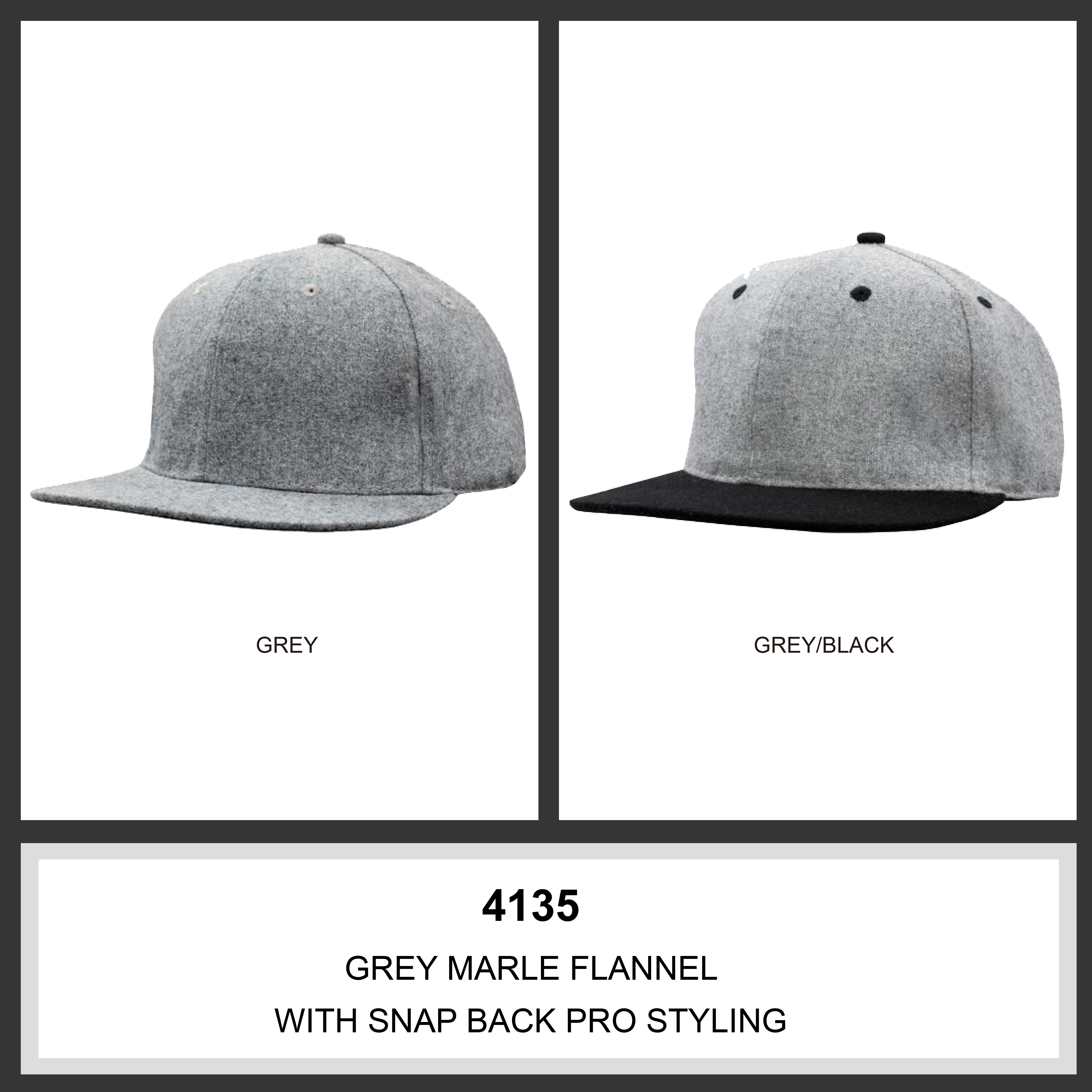 Headwear 6PNL Grey Marle Flannel Flat Peak Cap