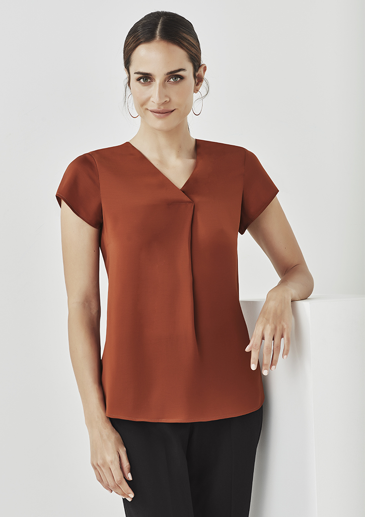 Biz Corporates Womens Kayla V-neck Pleat Blouse