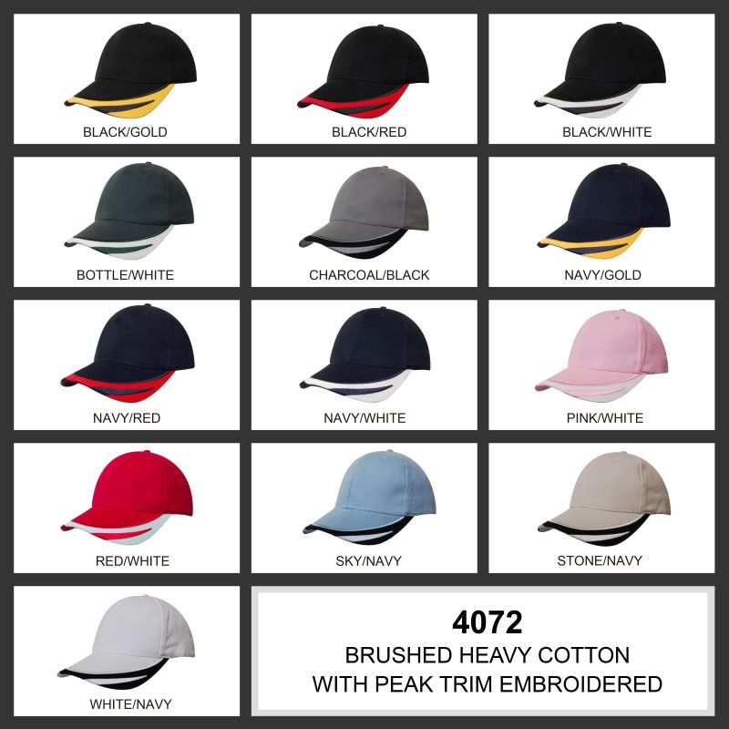 Headwear 6PNL Brushed Heavy Cotton Cap w/- Peak Trim & Embroidery