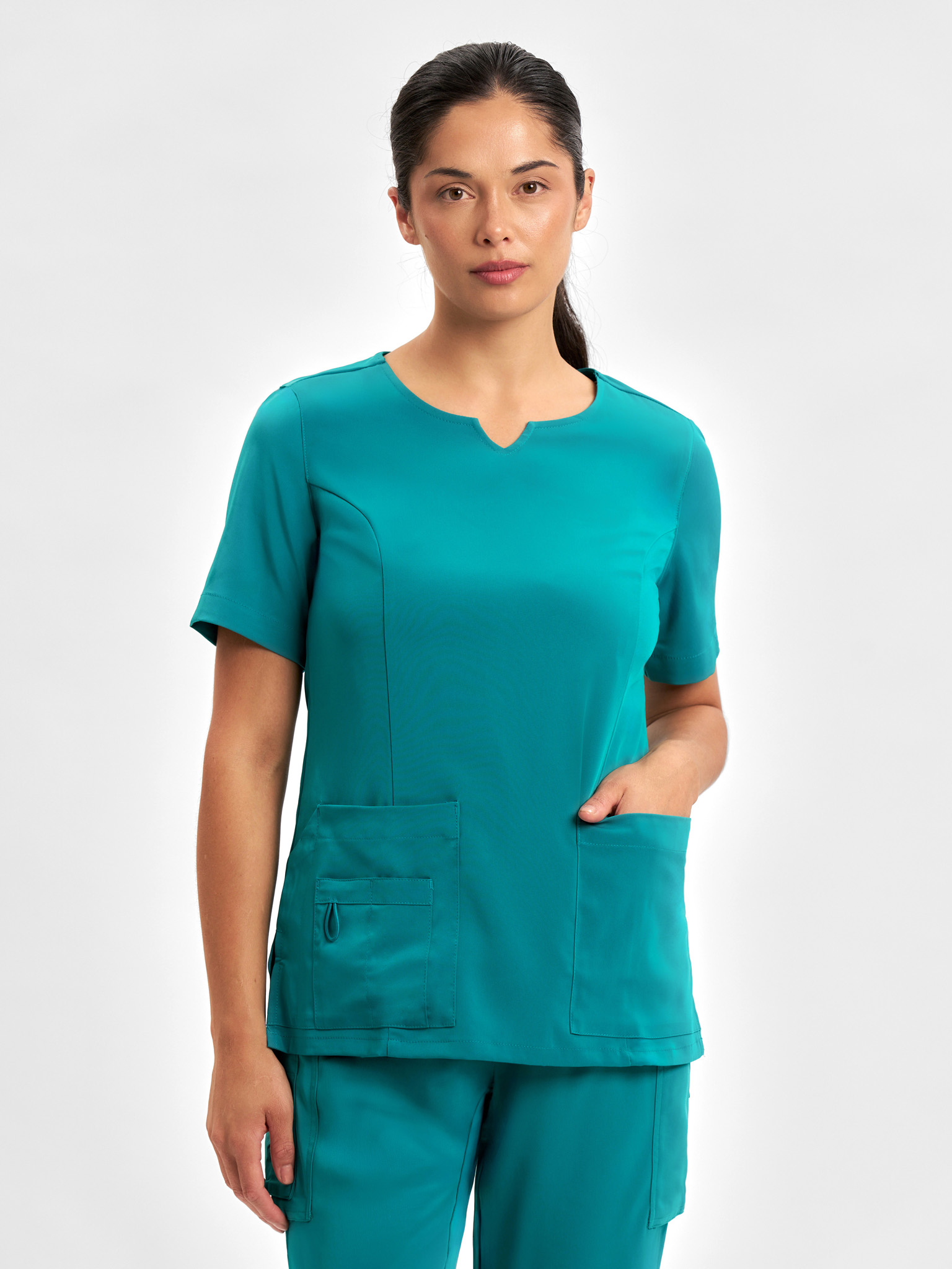 Biz Care Womens Avery Tailored Fit Round Neck Scrub Top