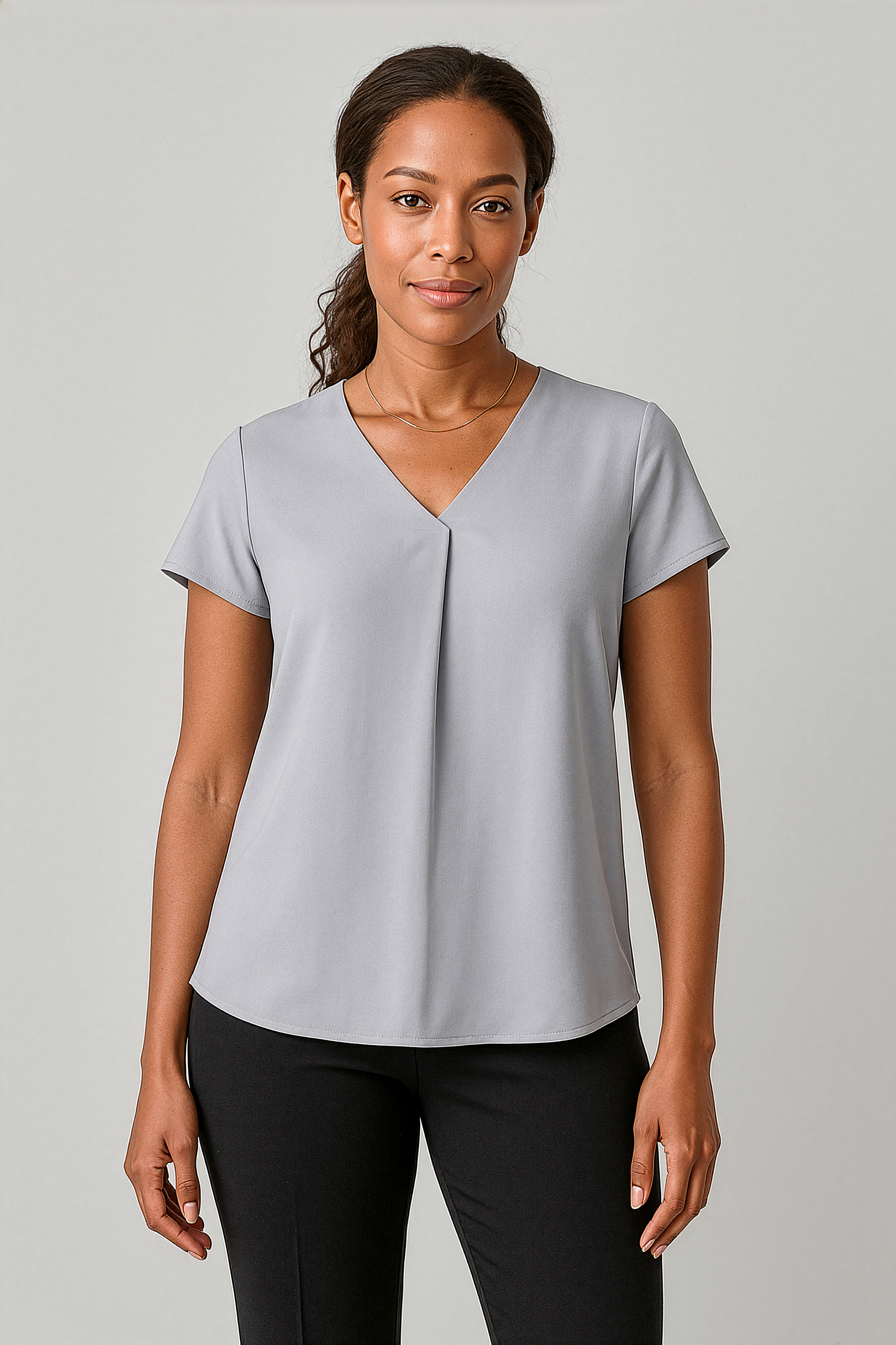 Biz Corporates Womens Kayla V-neck Pleat Blouse