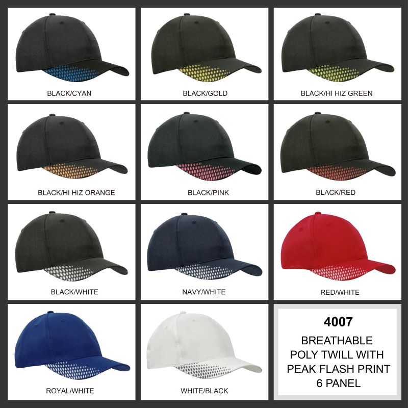 Headwear 6PNL Breathable Poly/Twill Cap w/- Peak Print