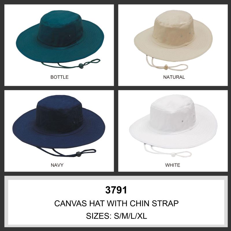 Headwear Cotton Canvas Wide Brim Hat w/- Cord & Toggle