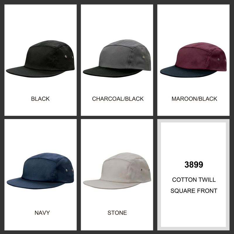 Headwear 5PNL Cotton Square Front Flat Peak Cap