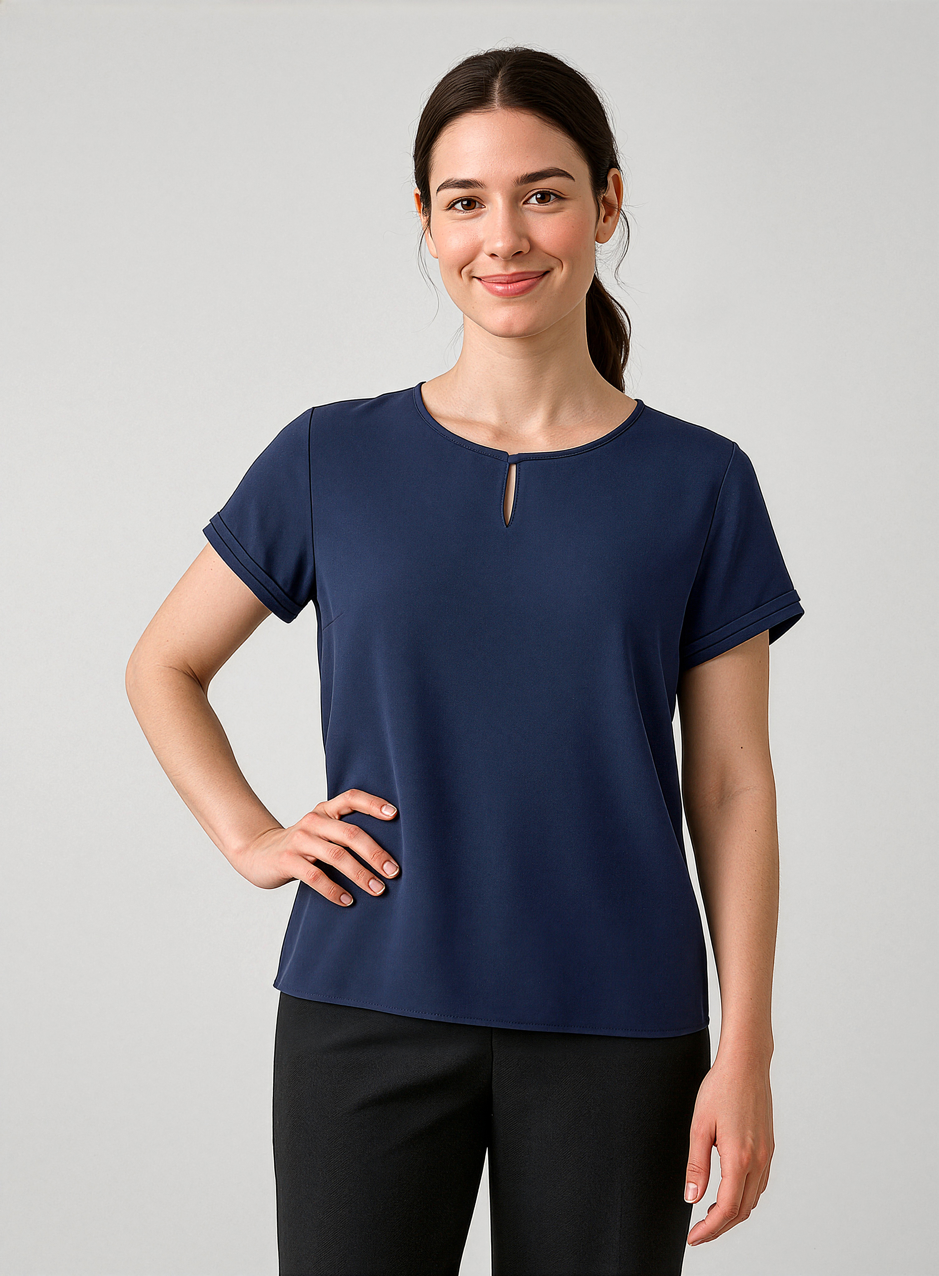 Evelyn Womens Short Sleeve Key Hole Blouse