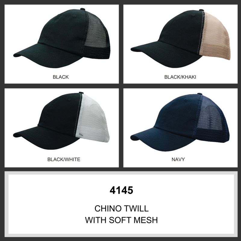 Headwear 6PNL Unstructured Washed Chino Twill Cap w/- Soft Mesh Back